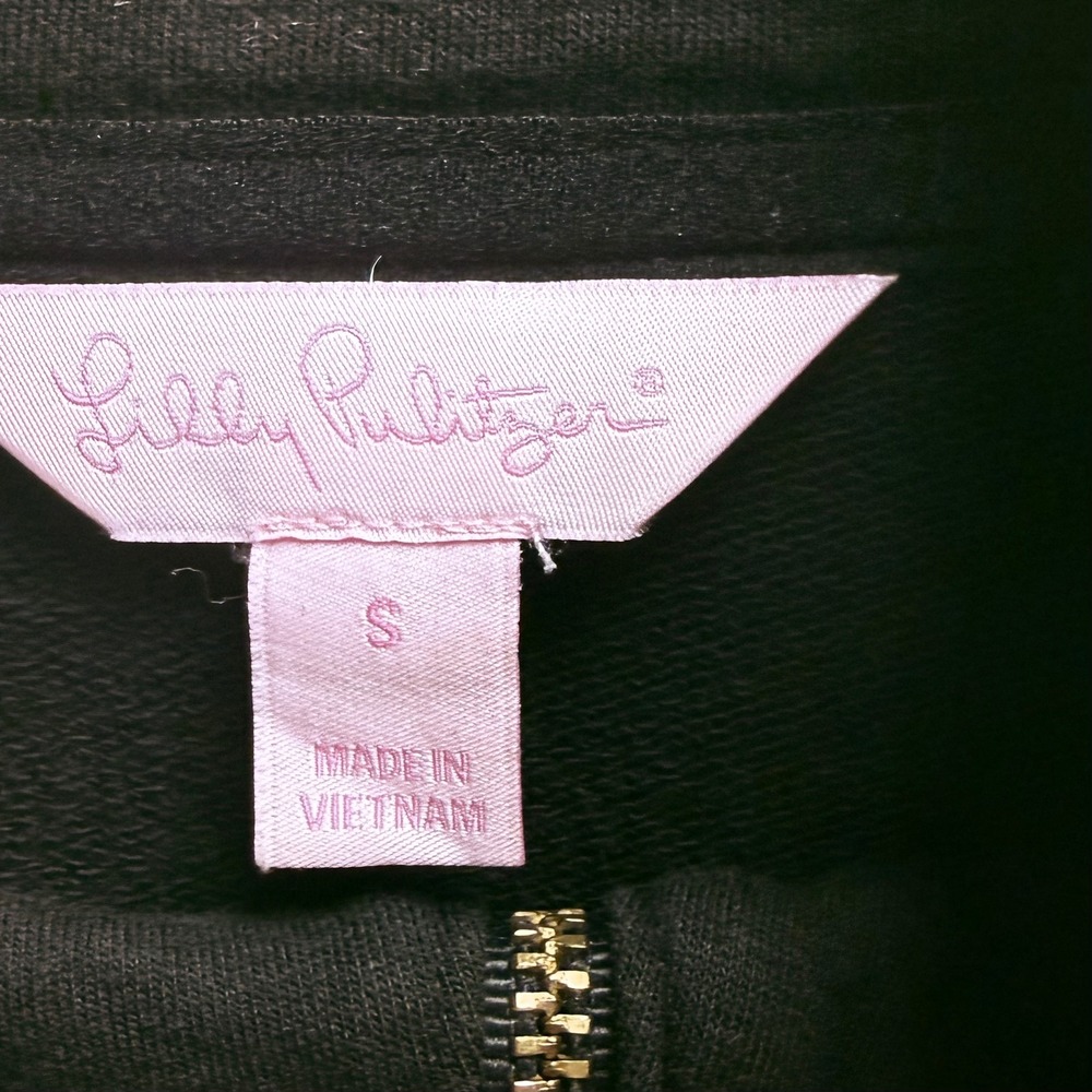Lilly Pulitzer S Black Quarter Zip Bow Preppy Quiet Luxury Sweatshirt Dress - Picture 2 of 12